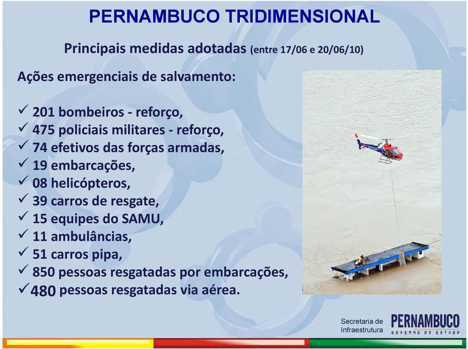 armadas, 19 embarcações, 08 helicópteros, 39 carros de resgate, 15 equipes do SAMU, 11