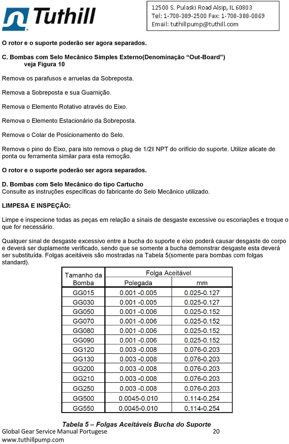 Remova o pino do Eixo, para isto remova o plug de 1/2 NPT do orifício do suporte. Utilize alicate de ponta ou ferramenta similar para esta remoção. O rotor e o suporte poderão ser agora separados. D.