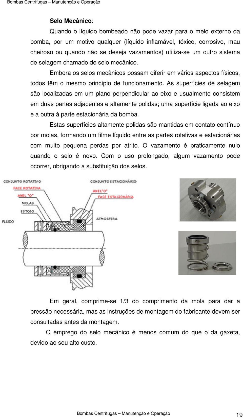 As superfícies de selagem são localizadas em um plano perpendicular ao eixo e usualmente consistem em duas partes adjacentes e altamente polidas; uma superfície ligada ao eixo e a outra à parte