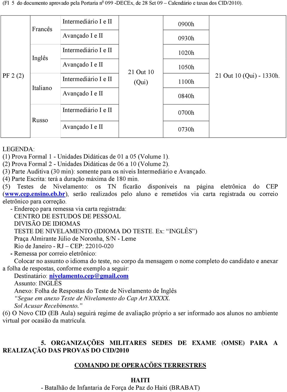 (2) Prova Formal 2 - Unidades Didáticas de 06 a 10 (Volume 2). (3) Parte Auditiva (30 min): somente para os níveis Intermediário e Avançado. (4) Parte Escrita: terá a duração máxima de 180 min.