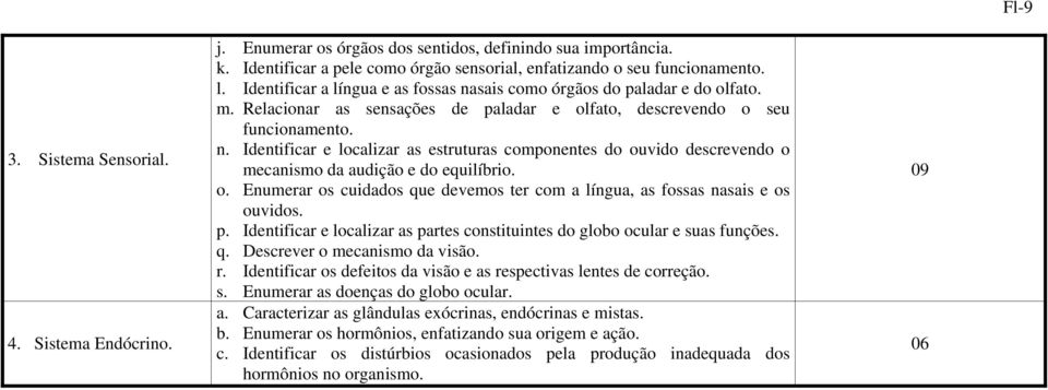 o. Enumerar os cuidados que devemos ter com a língua, as fossas nasais e os ouvidos. p. Identificar e localizar as partes constituintes do globo ocular e suas funções. q. Descrever o mecanismo da visão.