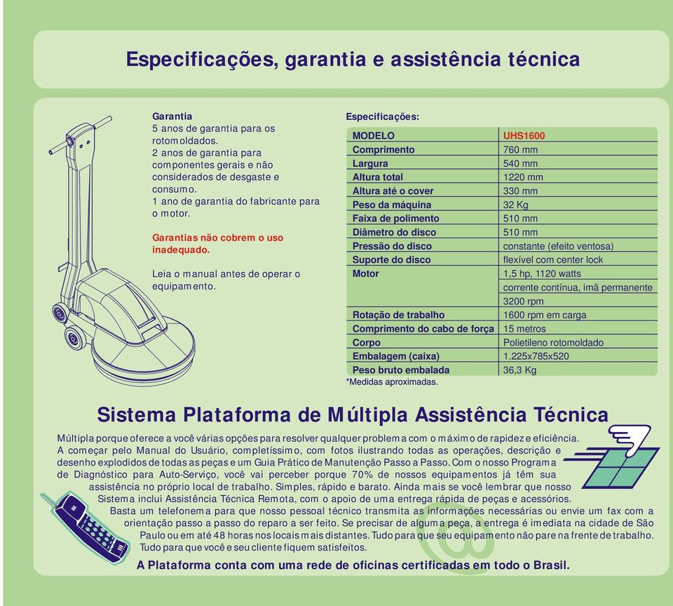 Especificações: MODELO Comprimento Largura Altura total Altura até o cover Peso da máquina Faixa de polimento Diâmetro do disco Pressão do disco Suporte do disco Motor Rotação de trabalho Comprimento