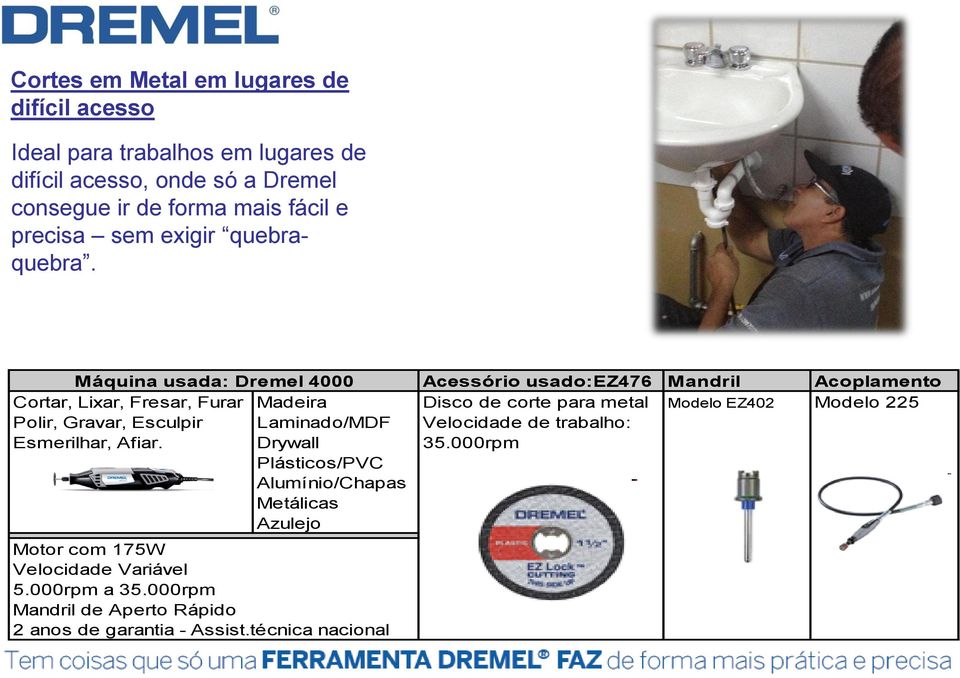 Máquina usada: Dremel 4000 Acessório usado:ez476 Mandril Acoplamento Cortar, Lixar, Fresar, Furar Madeira Disco de corte para metal Modelo EZ402