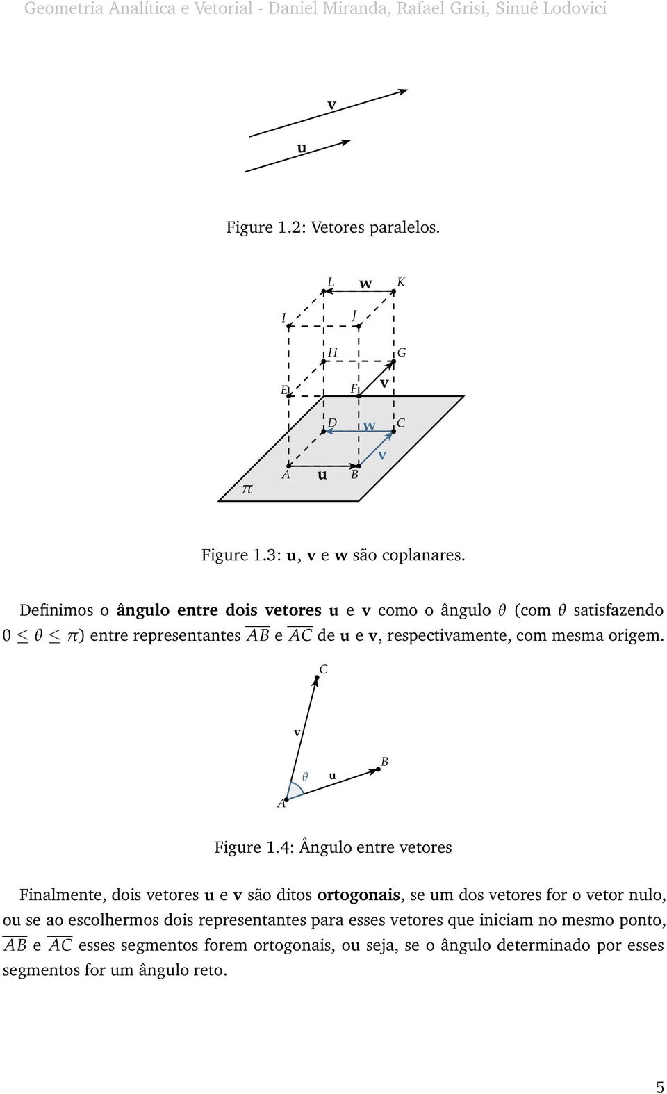 Definimos o ângulo entre dois vetores u e v como o ângulo θ (com θ satisfazendo 0 θ π) entre representantes AB e AC de u e v, respectivamente, com mesma origem.