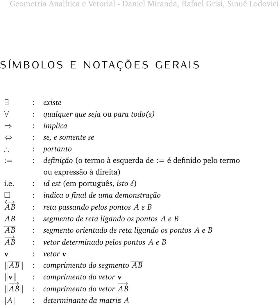 reta passando pelos pontos A e B AB : segmento de reta ligando os pontos A e B AB : segmento orientado de reta ligando os pontos A e B AB : vetor