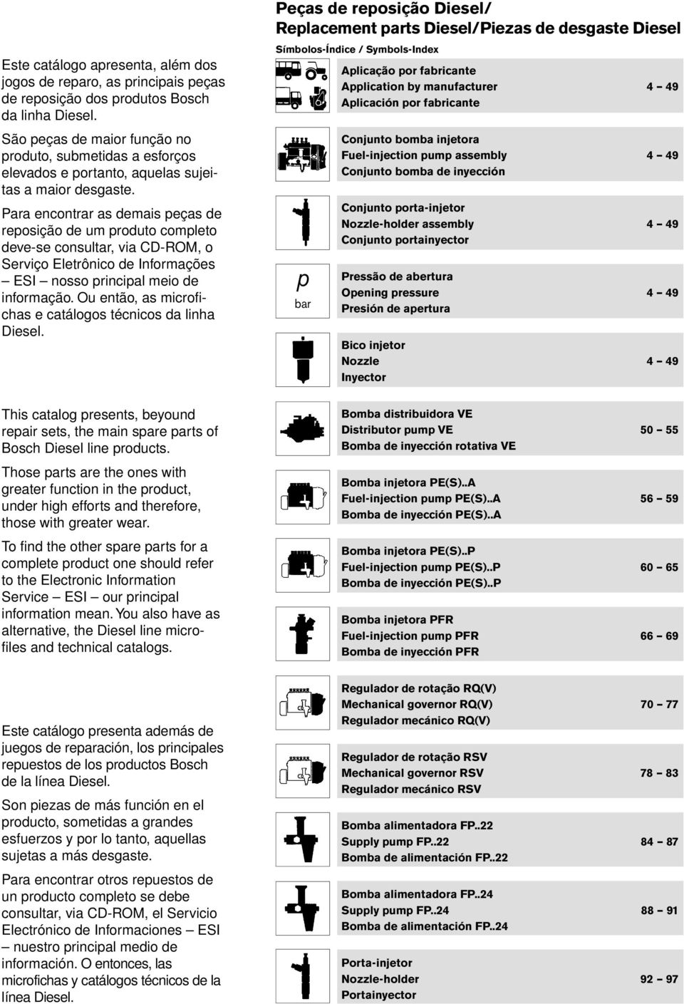 Para encontrar as demais peças de reposição de um produto completo devese consultar, via CDROM, o Serviço Eletrônico de Informações ESI nosso principal meio de informação.