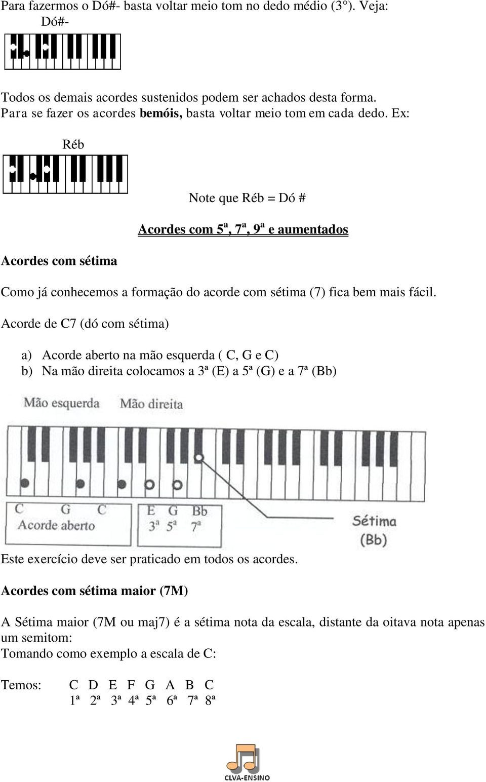 Ex: Réb Acordes com sétima Note que Réb = Dó # Acordes com 5 a, 7 a, 9 a e aumentados Como já conhecemos a formação do acorde com sétima (7) fica bem mais fácil.