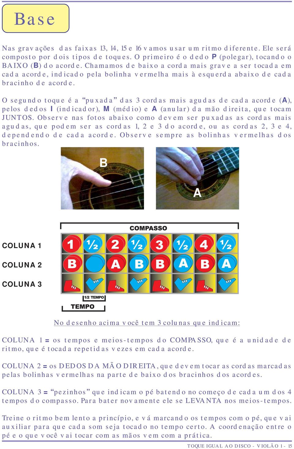 O segundo toque é a puxada das 3 cordas mais agudas de cada acorde (A), pelos dedos I (indicador), M (médio) e A (anular) da mão direita, que tocam JUNTOS.