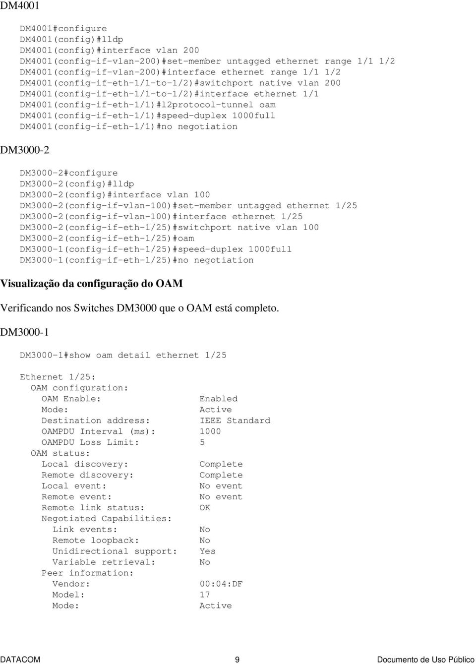 DM4001(config-if-eth-1/1)#speed-duplex 1000full DM4001(config-if-eth-1/1)#no negotiation DM3000-2 DM3000-2#configure DM3000-2(config)#lldp DM3000-2(config)#interface vlan 100