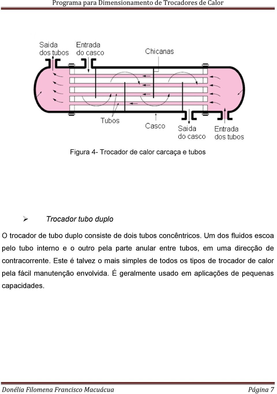 Um dos fluidos escoa pelo tubo interno e o outro pela parte anular entre tubos, em uma direcção de