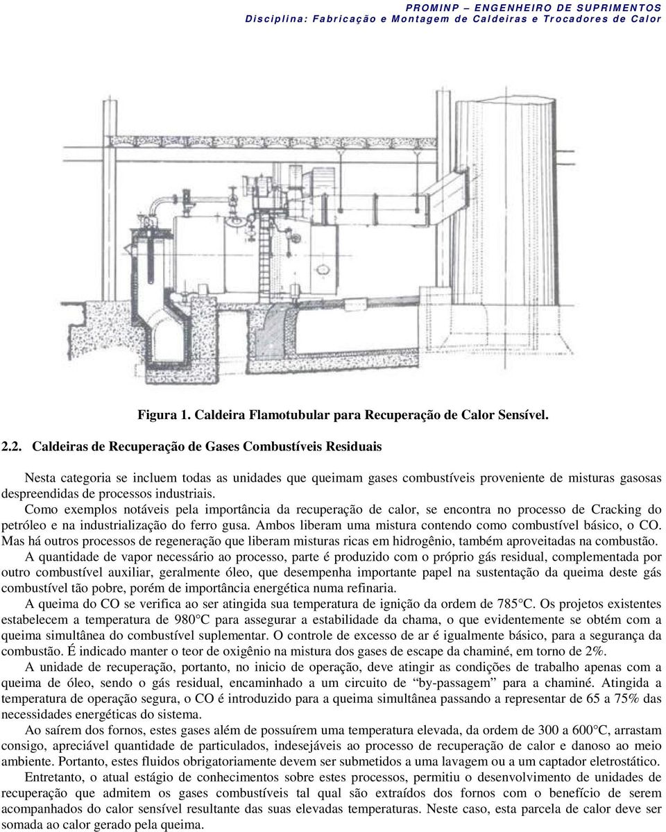 2. Caldeiras de Recuperação de Gases Combustíveis Residuais Nesta categoria se incluem todas as unidades que queimam gases combustíveis proveniente de misturas gasosas despreendidas de processos