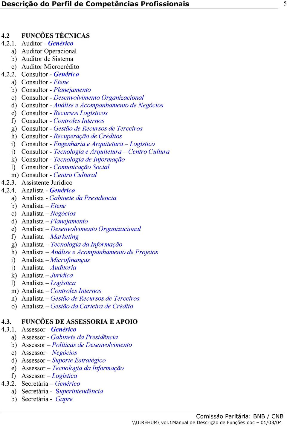 1. Auditor - Genérico a) Auditor Operacional b) Auditor de Sistema c) Auditor Microcrédito 4.2.