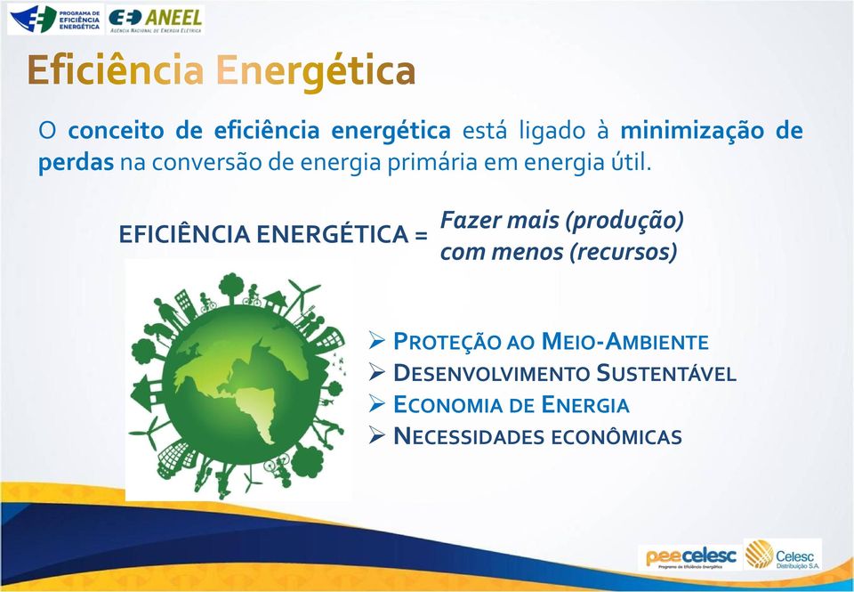 EFICIÊNCIA ENERGÉTICA = Fazer mais (produção) com menos (recursos)