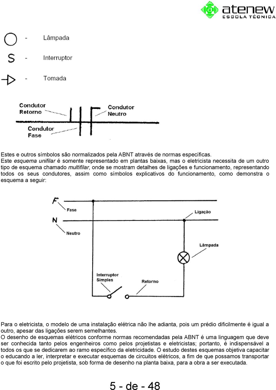 representando todos os seus condutores, assim como símbolos explicativos do funcionamento, como demonstra o esquema a seguir: Para o eletricista, o modelo de uma instalação elétrica não lhe adianta,