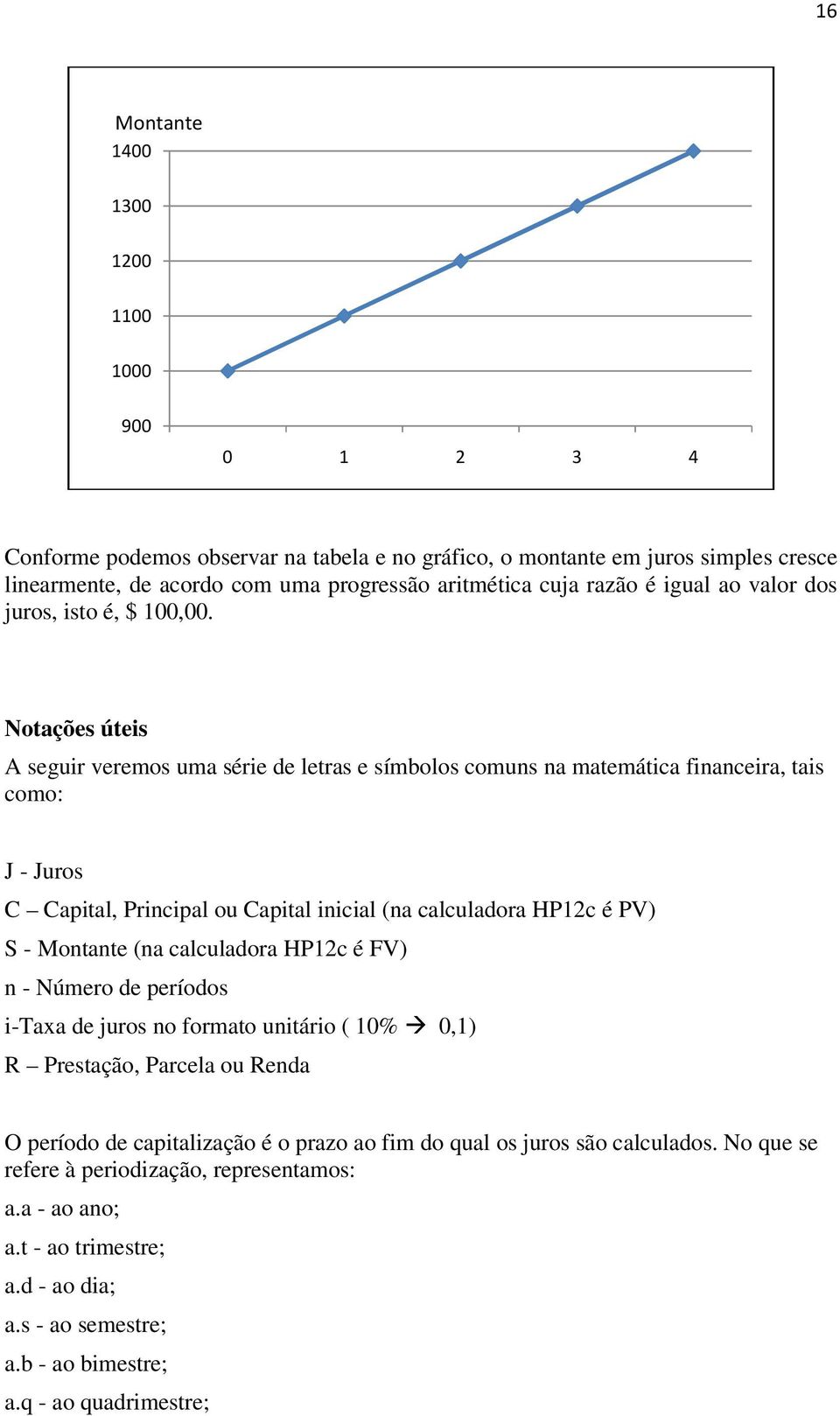 Notações úteis A seguir veremos uma série de letras e símbolos comuns na matemática financeira, tais como: J - Juros C Capital, Principal ou Capital inicial (na calculadora HP12c é PV) S - Montante