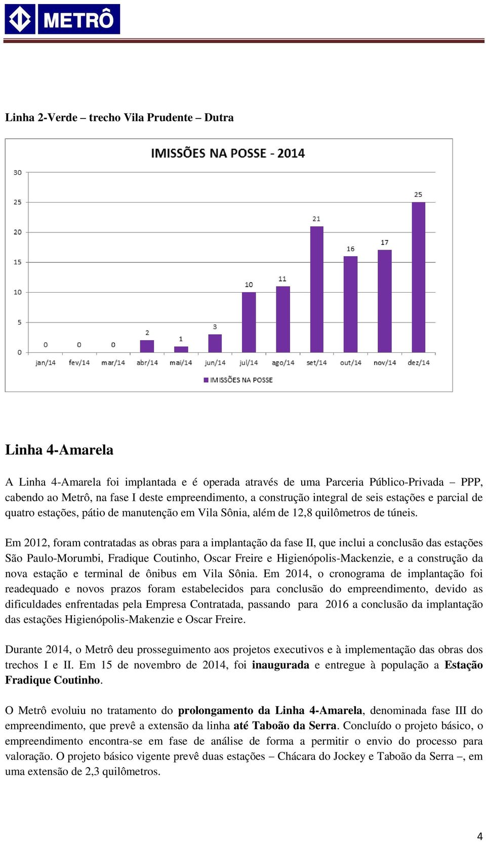 Em 2012, foram contratadas as obras para a implantação da fase II, que inclui a conclusão das estações São Paulo-Morumbi, Fradique Coutinho, Oscar Freire e Higienópolis-Mackenzie, e a construção da