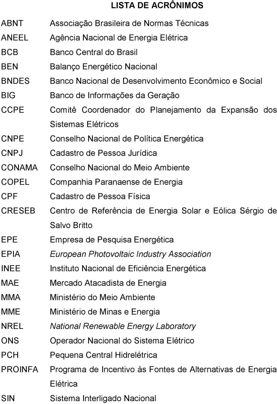 Expansão dos Sistemas Elétricos Conselho Nacional de Política Energética Cadastro de Pessoa Jurídica Conselho Nacional do Meio Ambiente Companhia Paranaense de Energia Cadastro de Pessoa Física