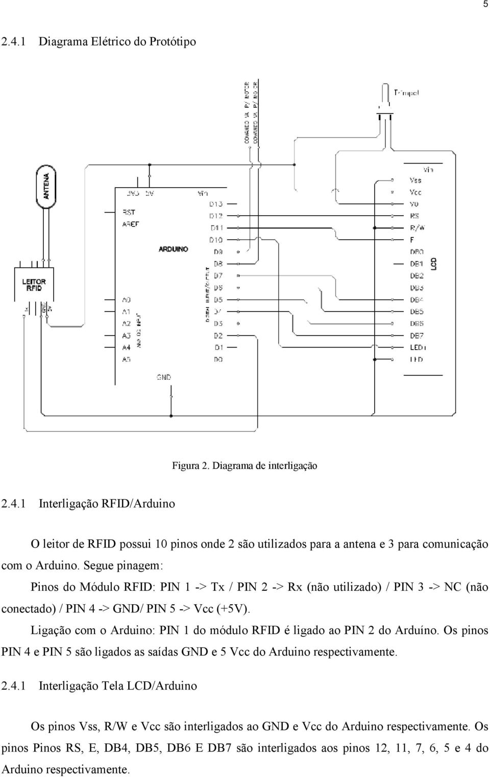 Ligação com o Arduino: PIN 1 do módulo RFID é ligado ao PIN 2 do Arduíno. Os pinos PIN 4 