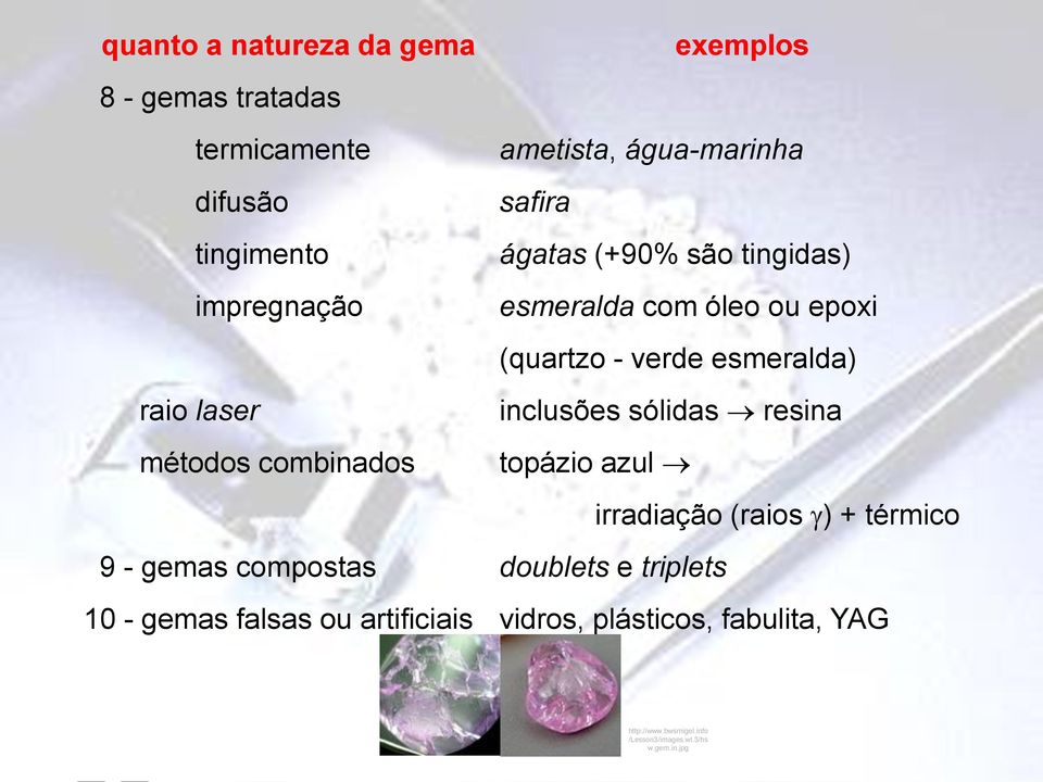 sólidas resina métodos combinados topázio azul irradiação (raios ) + térmico 9 - gemas compostas doublets e triplets