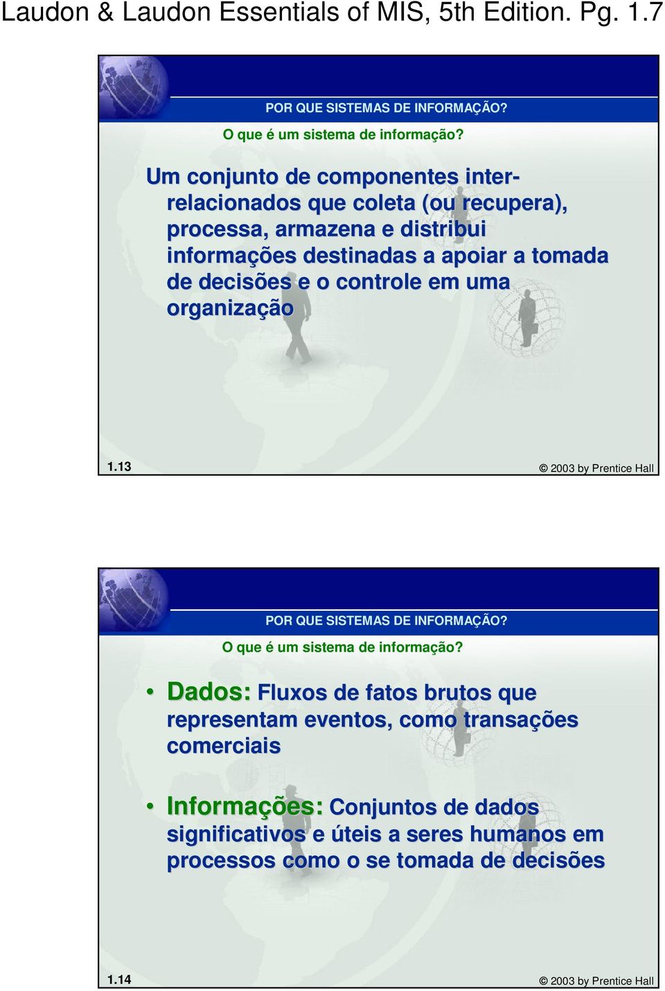 tomada de decisões e o controle em uma organização 1.13 2003 by Prentice Hall O que é um sistema de informação?