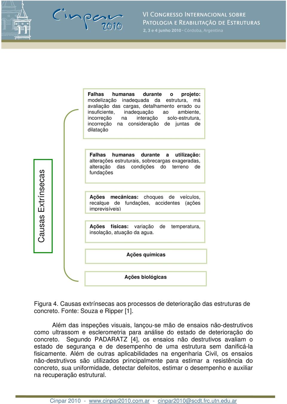 fundações Ações mecânicas: choques de veículos, recalque de fundações, accidentes (ações imprevisíveis) Ações físicas: variação de temperatura, insolação, atuação da agua.