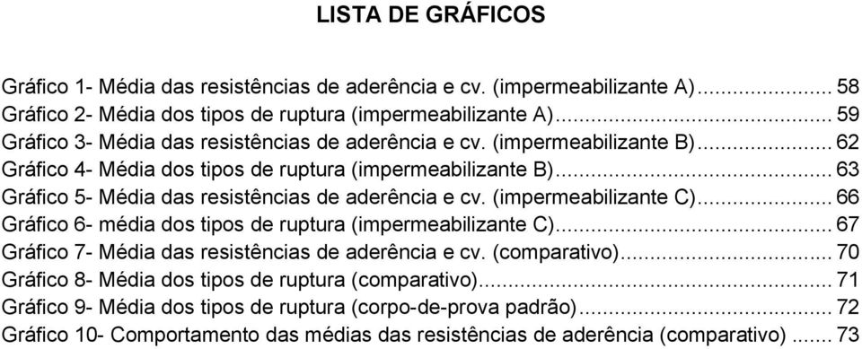 .. 63 Gráfico 5- Média das resistências de aderência e cv. (impermeabilizante C)... 66 Gráfico 6- média dos tipos de ruptura (impermeabilizante C).