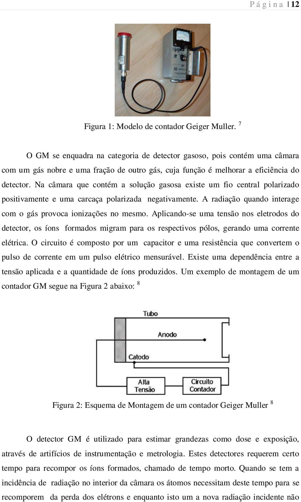 Na câmara que contém a solução gasosa existe um fio central polarizado positivamente e uma carcaça polarizada negativamente. A radiação quando interage com o gás provoca ionizações no mesmo.