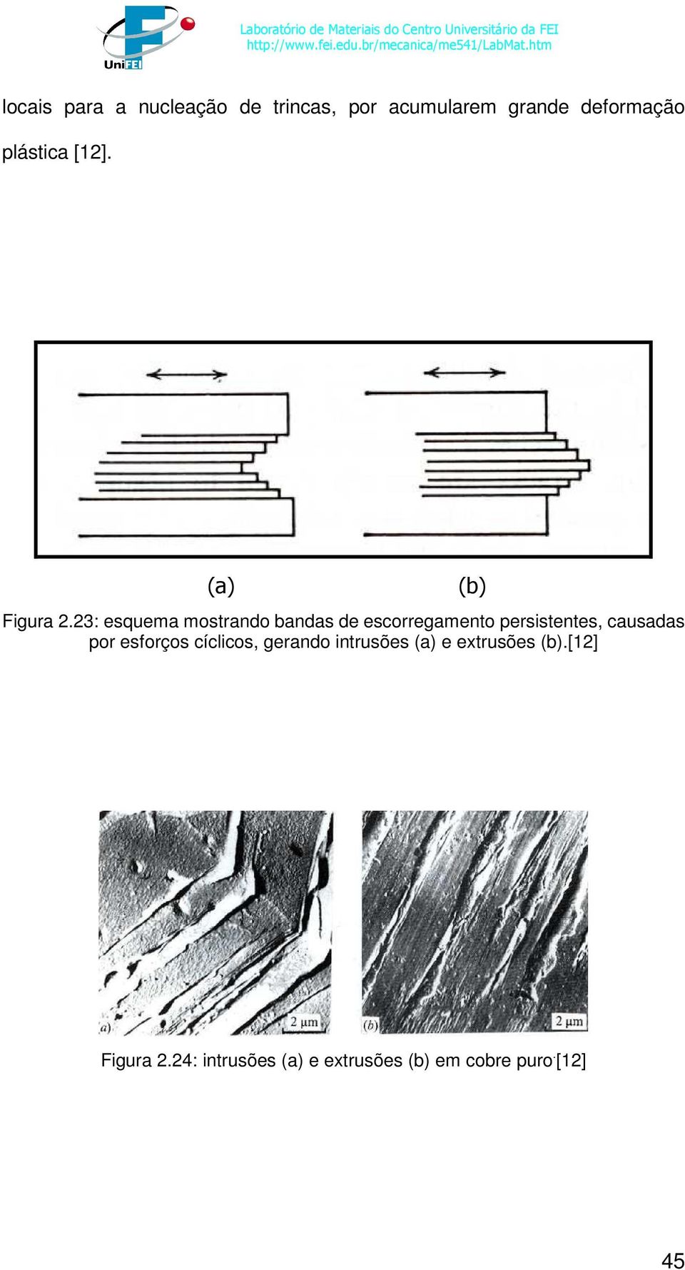 23: esquema mostrando bandas de escorregamento persistentes, causadas por