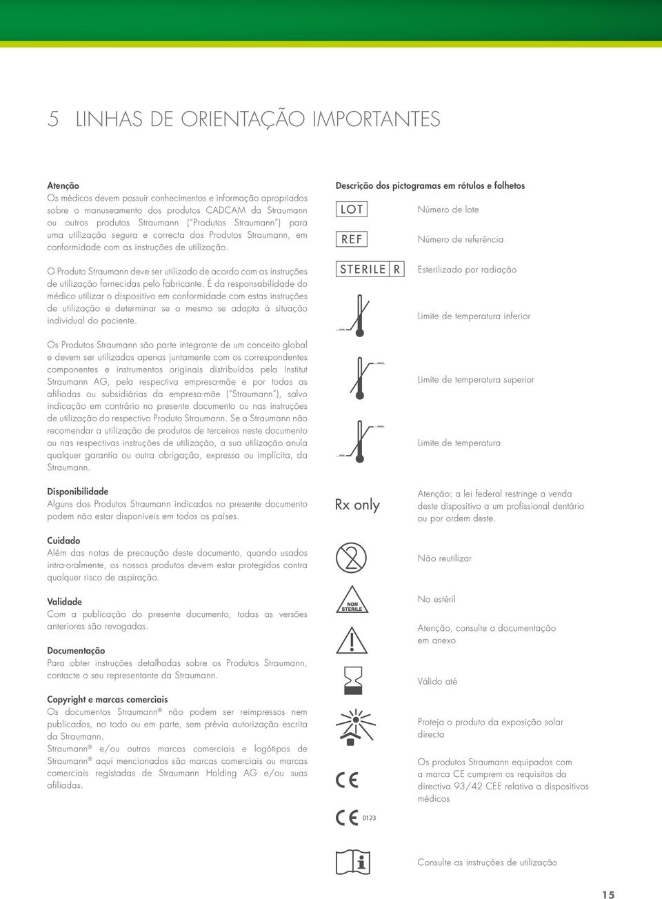 Descrição dos pictogramas em rótulos e folhetos número de lote número de referência O Produto Straumann deve ser utilizado de acordo com as instruções de utilização fornecidas pelo fabricante.