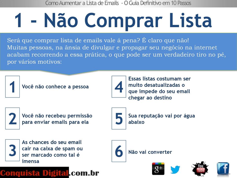 no pé, por vários motivos: 1 Você não conhece a pessoa 4 Essas listas costumam ser muito desatualizadas o que impede do seu email chegar ao