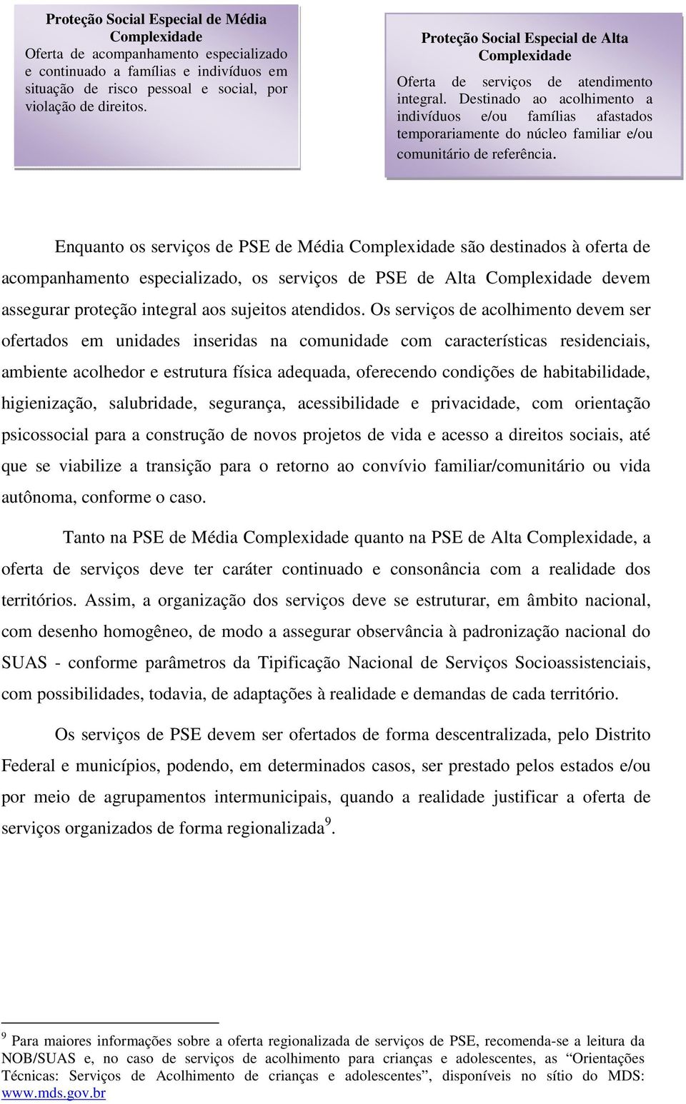 Destinado ao acolhimento a indivíduos e/ou famílias afastados temporariamente do núcleo familiar e/ou comunitário de referência.