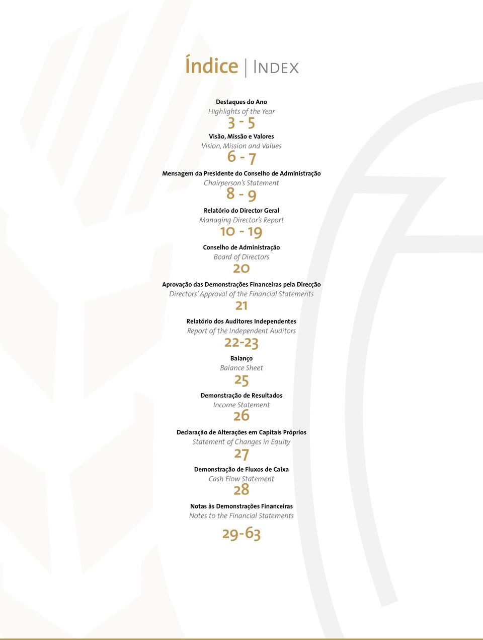 Financial Statements 21 Relatório dos Auditores Independentes Report of the Independent Auditors 22-23 Balanço Balance Sheet 25 Demonstração de Resultados Income Statement 26 Declaração de