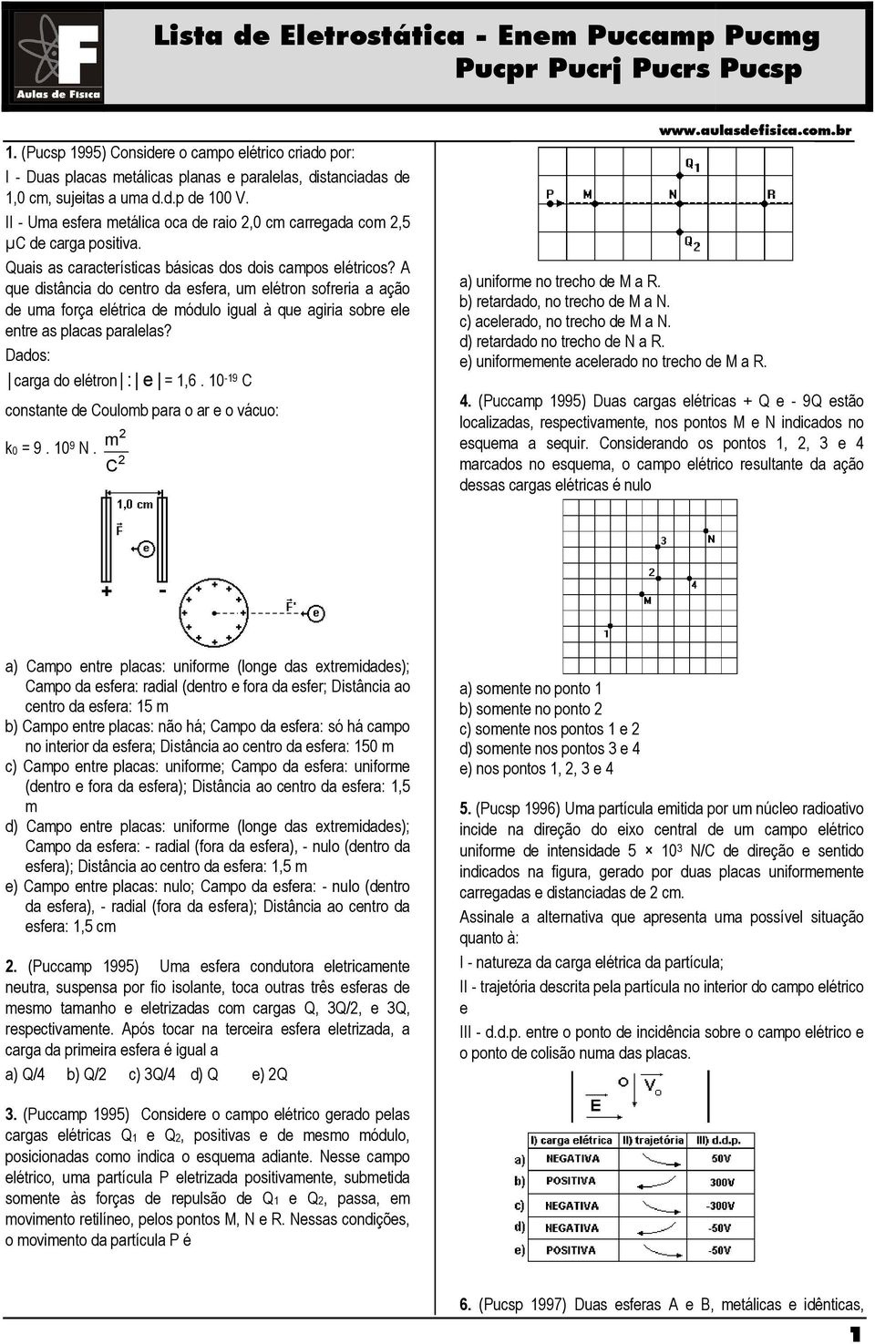 II - Uma esfera metálica oca de raio,0 cm carregada com,5 µc de carga positiva. Quais as características básicas dos dois campos elétricos?