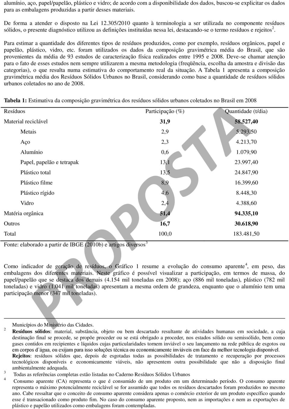 305/2010 quanto à terminologia a ser utilizada no componente resíduos sólidos, o presente diagnóstico utilizou as definições instituídas nessa lei, destacando-se o termo resíduos e rejeitos 2.