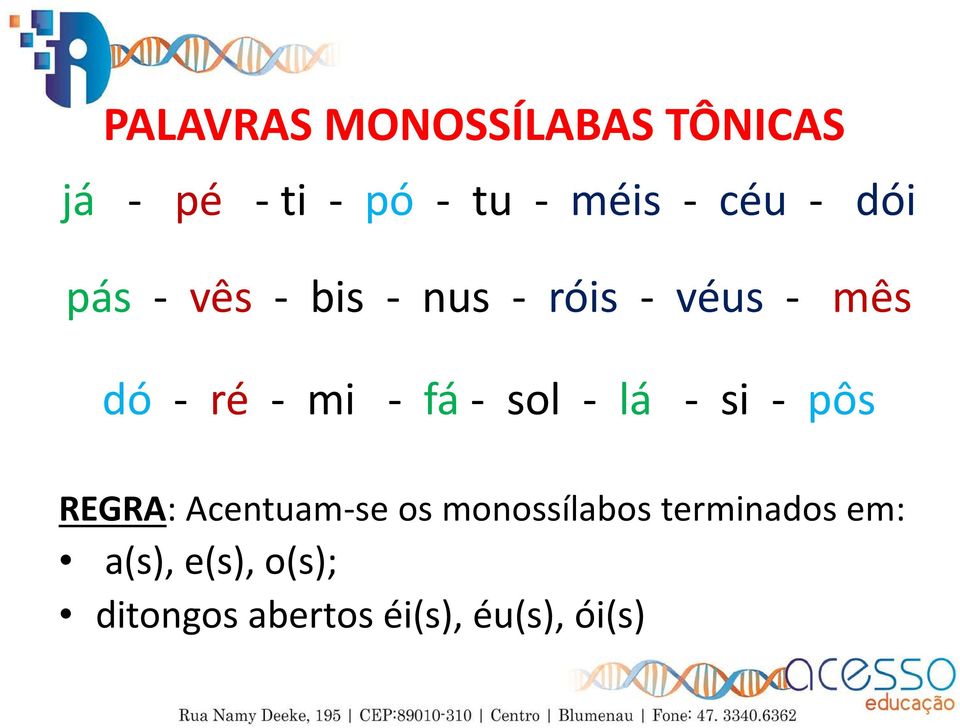 - fá - sol - lá - si - pôs REGRA: Acentuam-se os monossílabos