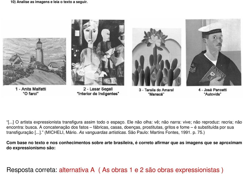 A concatenação dos fatos fábricas, casas, doenças, prostitutas, gritos e fome é substituída por sua transfiguração [...]. (MICHELI, Mário.