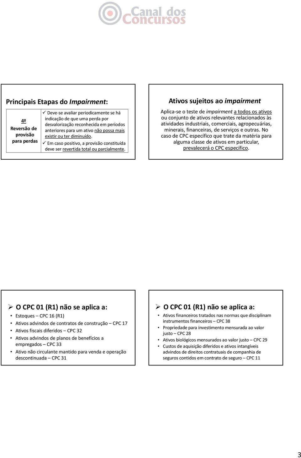 Ativos sujeitos ao impairment Aplica se o teste de impairment a todos os ativos ou conjunto de ativos relevantes relacionados às atividades dd industriais, comerciais, agropecuárias, minerais,