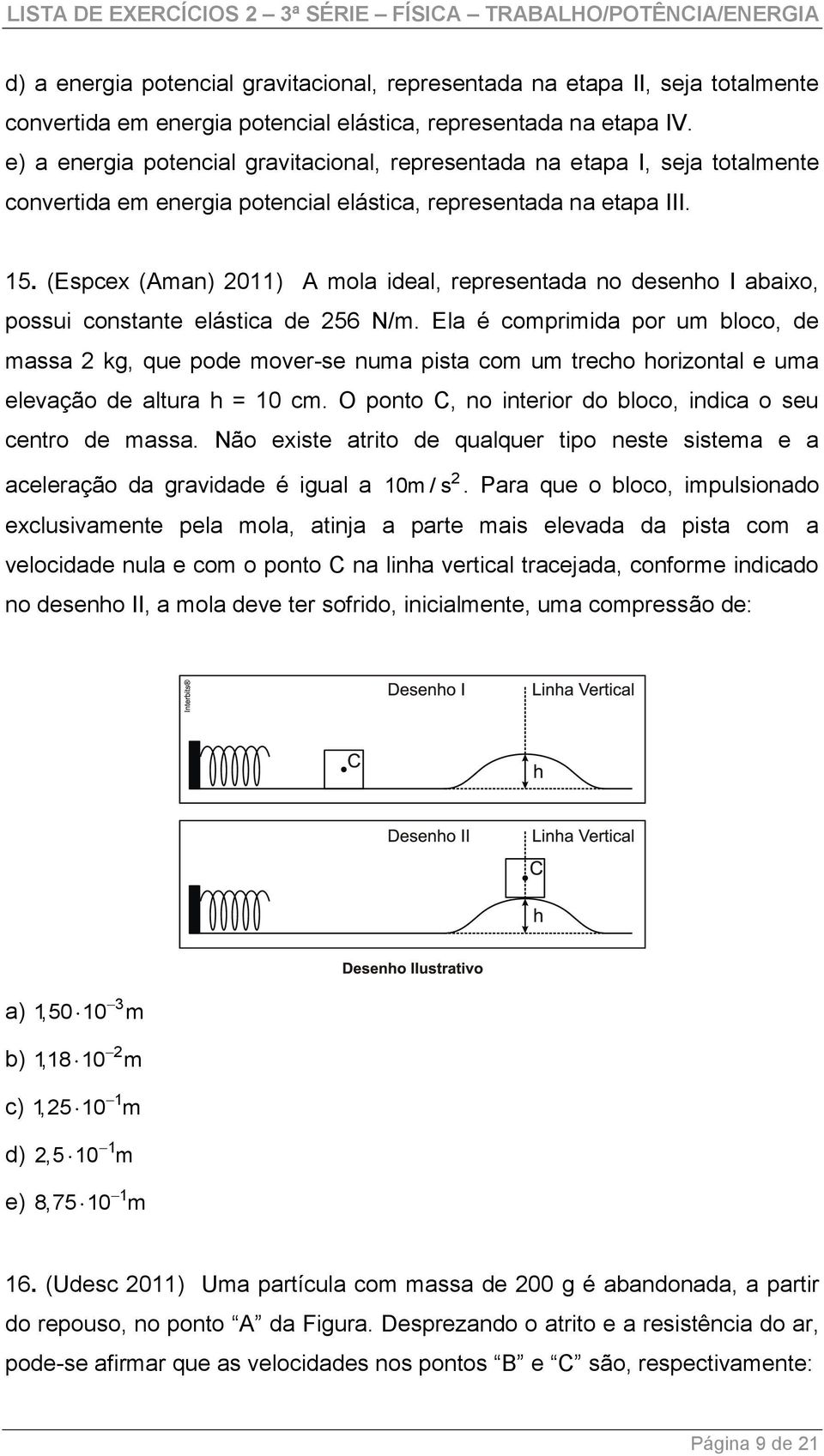 (Espcex (Aman) 011) A mola ideal, representada no desenho I abaixo, possui constante elástica de 56 N/m.