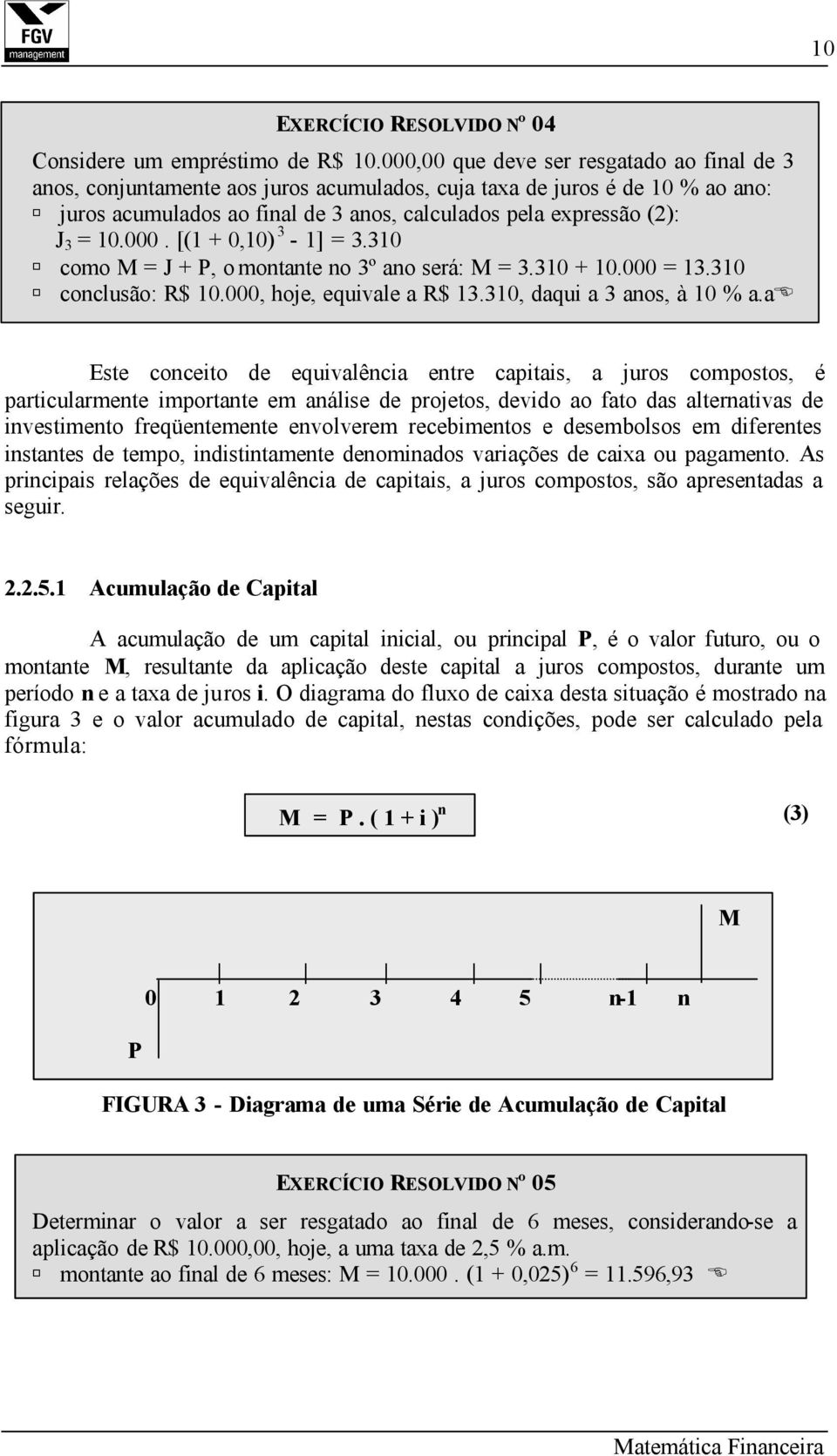 000. [(1 + 0,10) 3-1] = 3.310 como M = J + P, o montante no 3º ano será: M = 3.310 + 10.000 = 13.310 conclusão: R$ 10.000, hoje, equivale a R$ 13.310, daqui a 3 anos, à 10 % a.