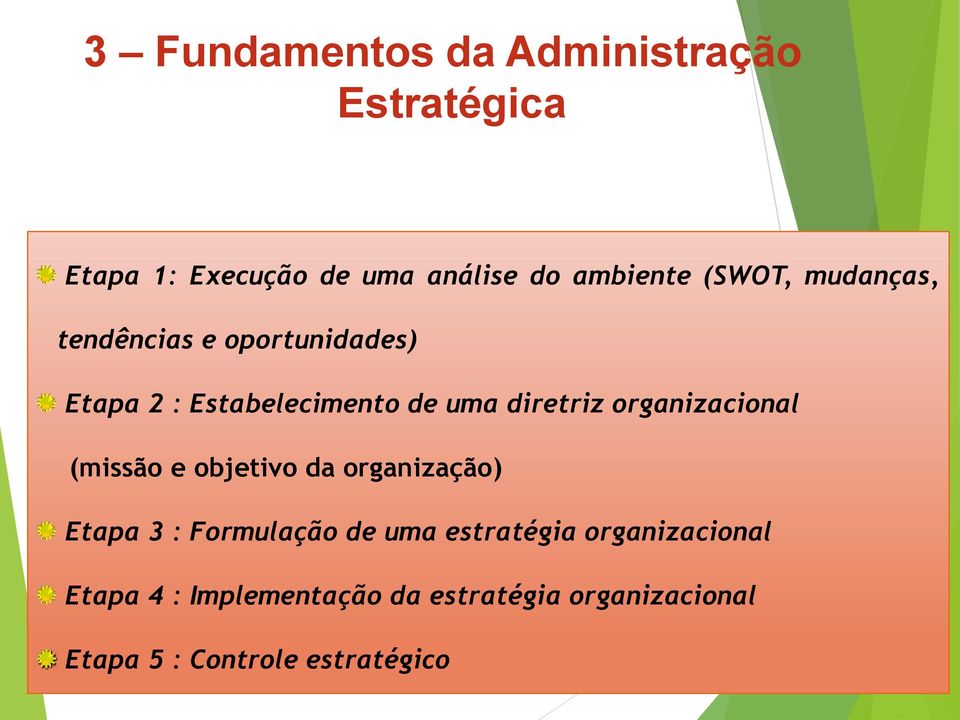 Etapa 2 : Estabelecimento de uma diretriz organizacional (missão e objetivo da organização) Etapa 3 :