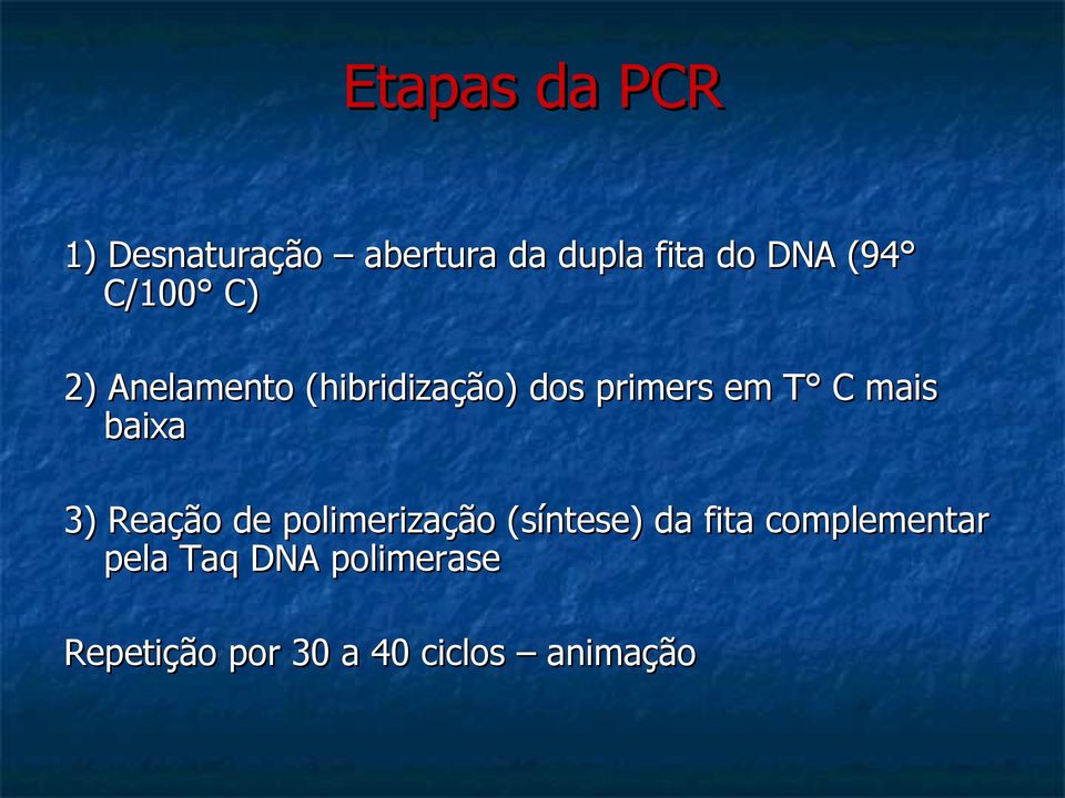 mais baixa 3) Reação de polimerização (síntese) da fita