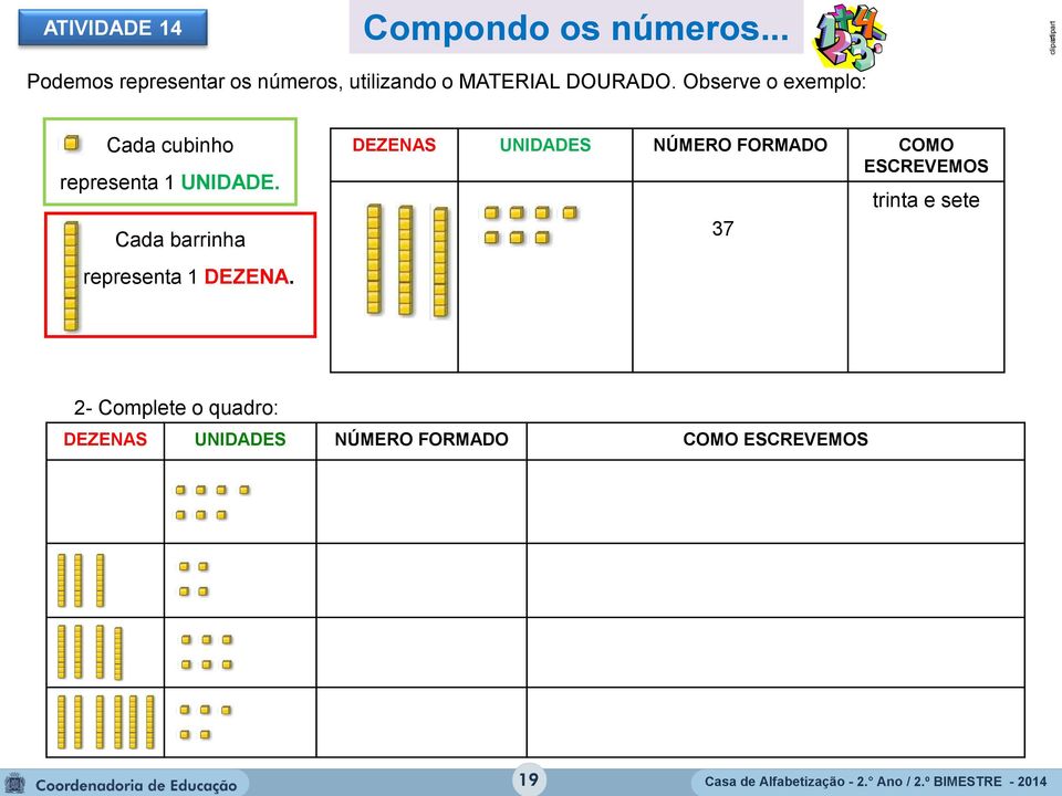 Observe o exemplo: Cada cubinho representa 1 UNIDADE.