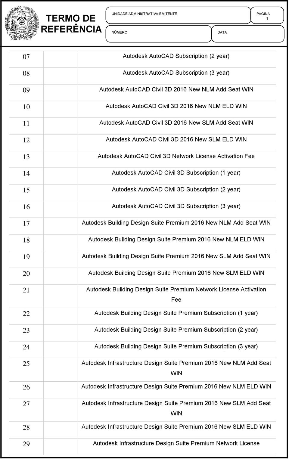 Autodesk AutoCAD Civil 3D Subscription (2 year) 6 Autodesk AutoCAD Civil 3D Subscription (3 year) 7 Autodesk Building Design Suite Premium 206 New NLM Add Seat WIN 8 Autodesk Building Design Suite