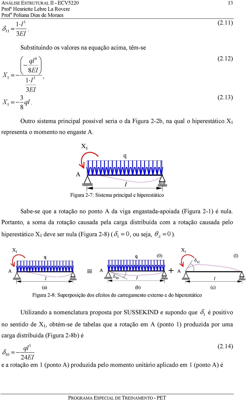 X q Figura -7: Sistema principa e hiperestático Sabe-se que a rotação no ponto da viga engastada-apoiada (Figura -) é nua.