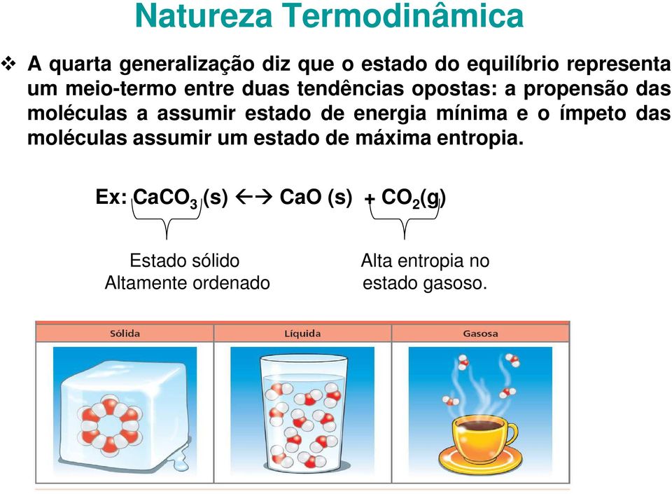 de energia mínima e o ímpeto das moléculas assumir um estado de máxima entropia.