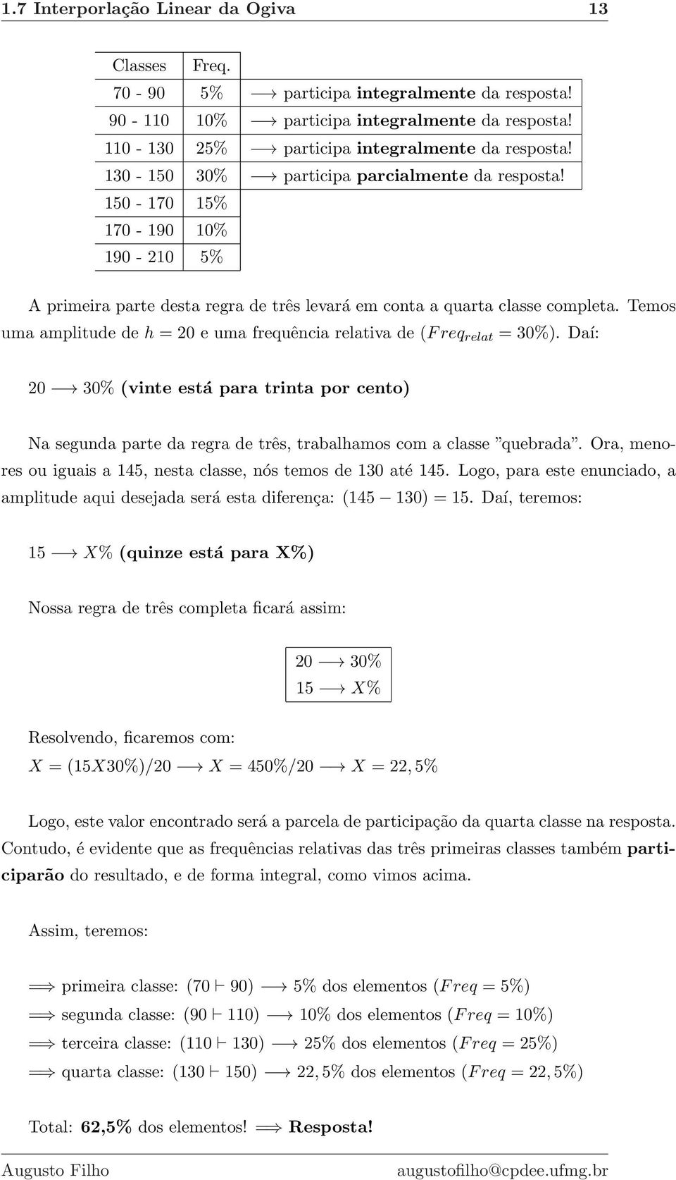 Temos uma amplitude de h = 20 e uma frequência relativa de (F req relat = 30%). Daí: 20 30% (vinte está para trinta por cento) Na segunda parte da regra de três, trabalhamos com a classe quebrada.