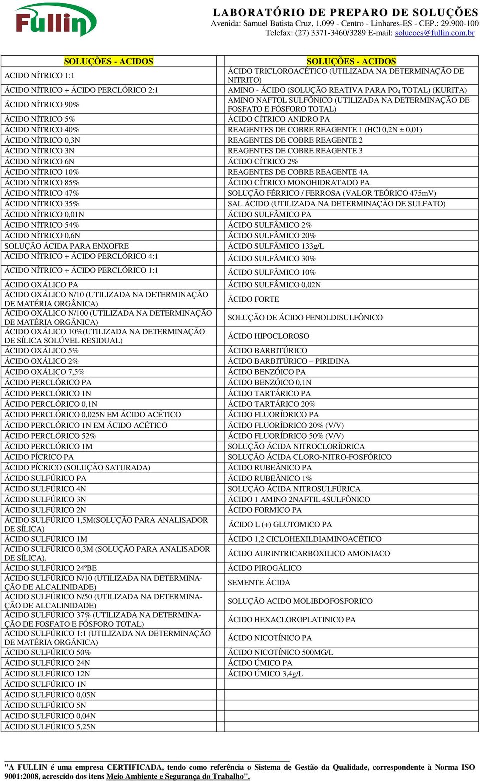 0,2N ± 0,01) ÁCIDO NÍTRICO 0,3N REAGENTES DE COBRE REAGENTE 2 ÁCIDO NÍTRICO 3N REAGENTES DE COBRE REAGENTE 3 ÁCIDO NÍTRICO 6N ÁCIDO CÍTRICO 2% ÁCIDO NÍTRICO 10% REAGENTES DE COBRE REAGENTE 4A ÁCIDO