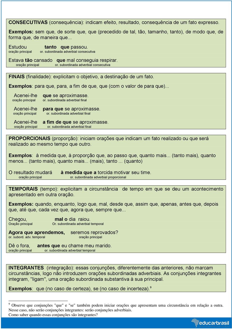 subordinada adverbial consecutiva Estava tão cansado que mal conseguia respirar. or. subordinada adverbial consecutiva FINAIS (finalidade): explicitam o objetivo, a destinação de um fato.