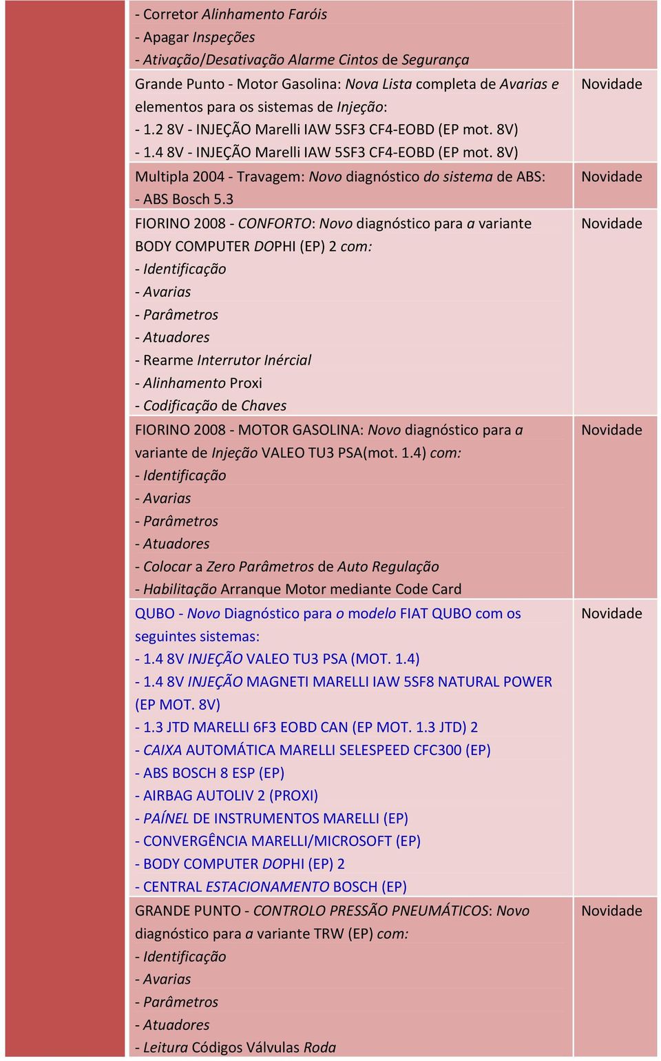 8V) Multipla 2004 - Travagem: Novo diagnóstico do sistema de ABS: - ABS Bosch 5.