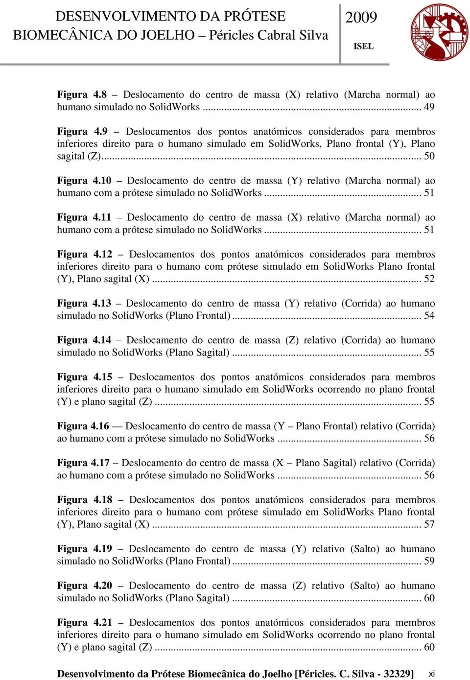 10 Deslocamento do centro de massa (Y) relativo (Marcha normal) ao humano com a prótese simulado no SolidWorks... 51 Figura 4.